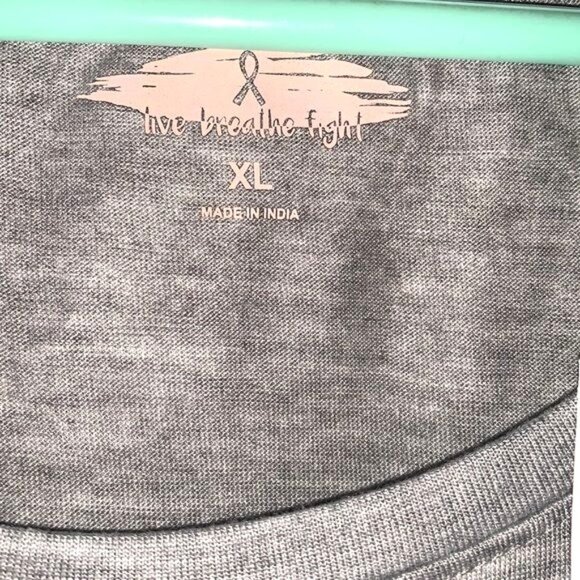 Live Breathe Fight Gray Breast Cancer Awareness Long Sleeve Top With Pink Ribbon - Picture 2 of 8